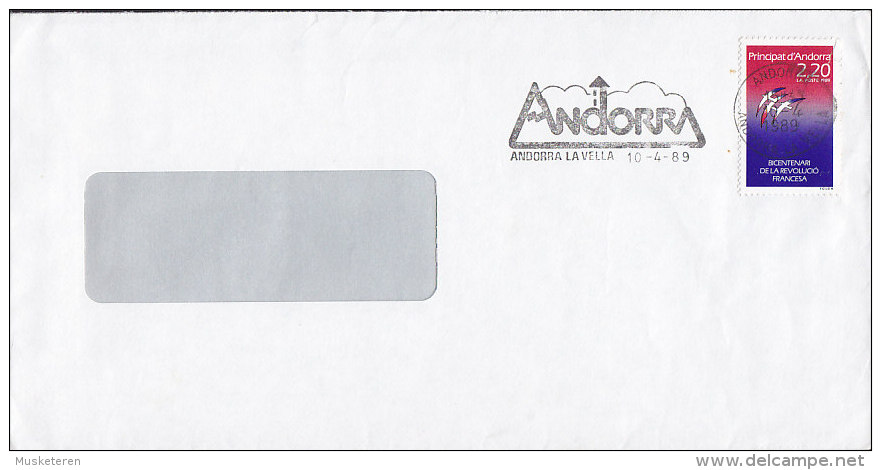 Andorra Slogan Flamme ANDORRA LA VELLA 1989 Cover Lettre Revolution Francaise Timbre - Storia Postale