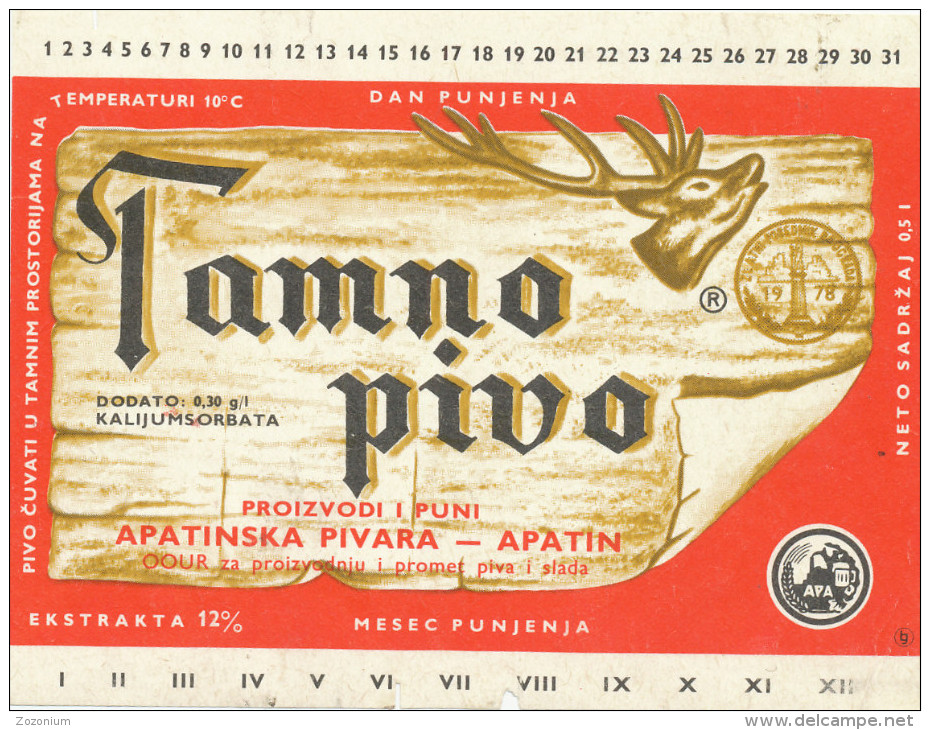 TAMNO PIVO, Apatinska Pivara, Apatin, Serbia  Old Beer Label - Sous-bocks