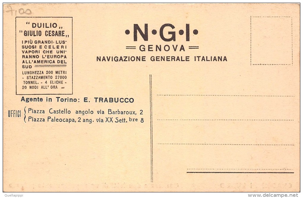 0984  "N.G.I. - GENOVA - NAVIGAZ. GENERALE ITALIANA" CLASSE DI LUSSO. CART. POSTALE.  NON SPEDITA - Banche