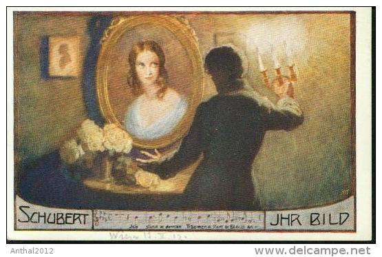 A.K. Pinx. Franz Schubert Liedkarte Ihr Bild Um 1900 Frau Bild Kerzenständer Mann - Schubert