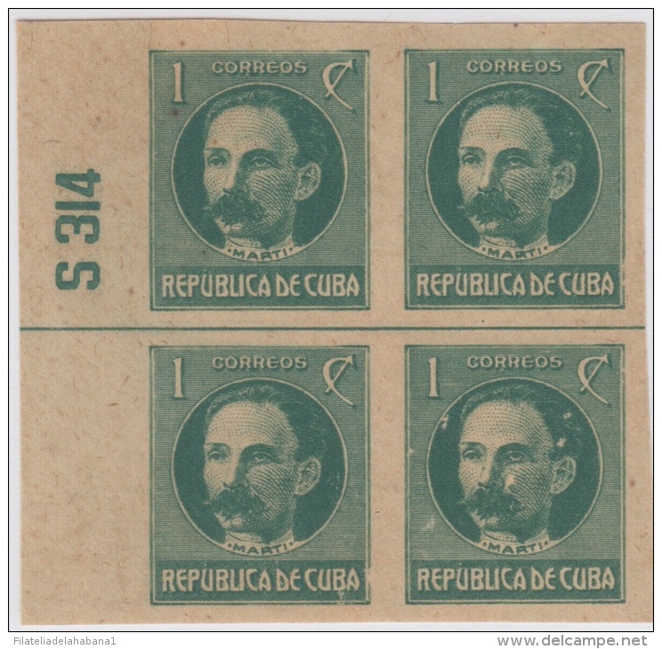 1917.118 CUBA. 1917. Ed.214As. PATRIOTAS. 1926. 1c. JOSE MARTI. NUMERO DE PLANCHA S314. PLATE NUMBER. SIN GOMA. - Neufs