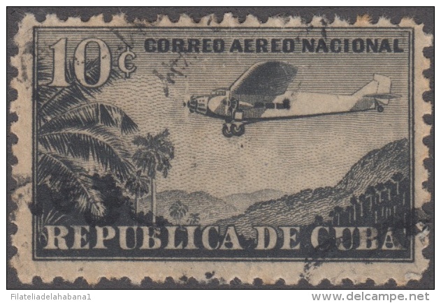 1931.4 CUBA. 1931. Ed.262. 10c. USED. CORREO AEREO. AIR MAIL. AVION AIRPLANE. IMPRESION BORROSA. ERROR ENGRAVING. - Ongebruikt