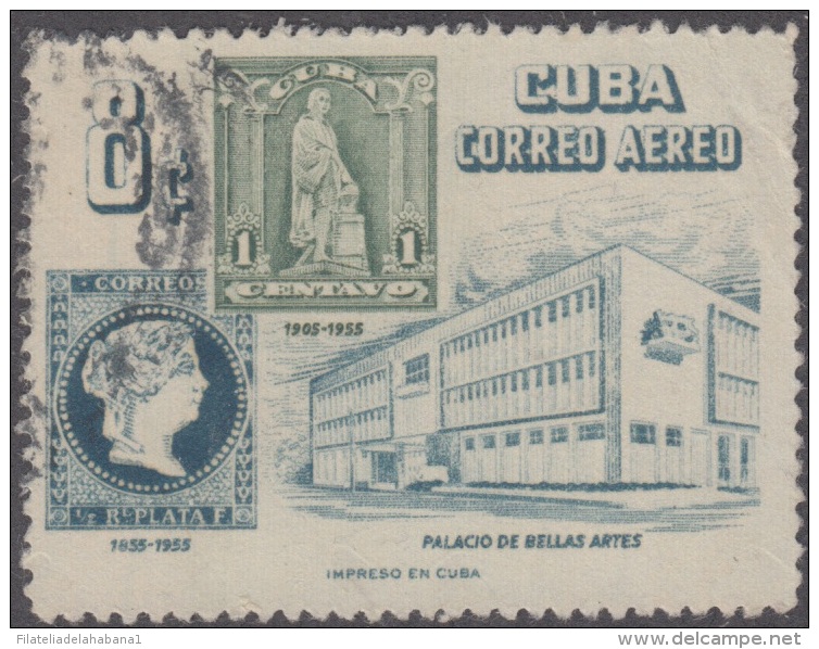 1955.102 CUBA. 1955. Ed.614. 8c. USADO. CENTENARIO DEL PRIMER SELLO CUBANO. COLOR AZUL DESPLAZADO. - Neufs