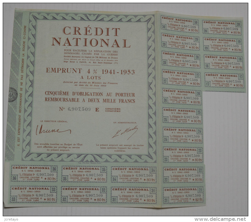 Crédit National, Emprunt 4% 1941-1953 - Banque & Assurance