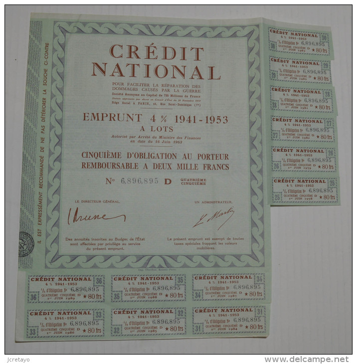 Crédit National, Emprunt 4% 1941-1953 - Banque & Assurance