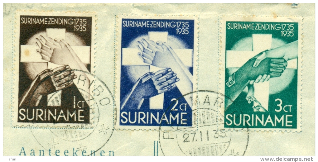 Suriname - 1935 - R-cover Met Complete Serie Zendingszegels Op Brief Naar Zeist/NL - Suriname