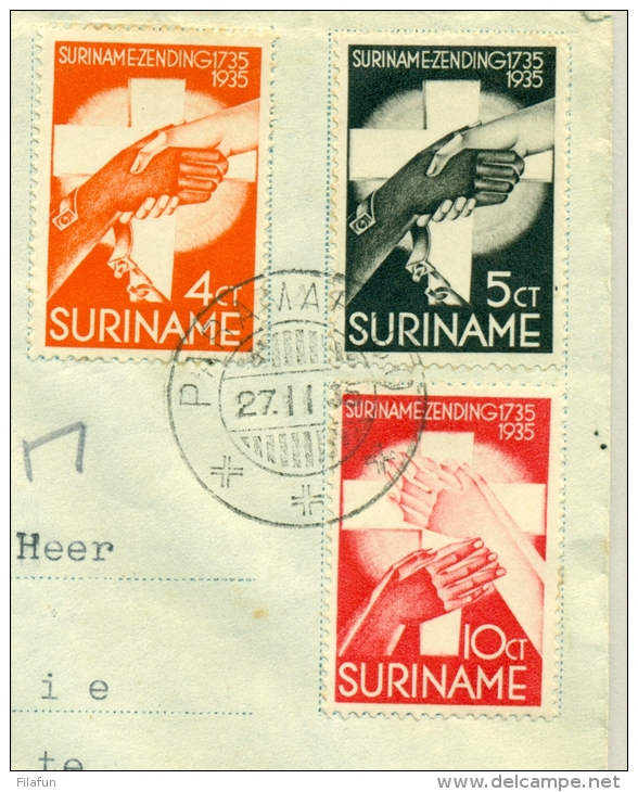 Suriname - 1935 - R-cover Met Complete Serie Zendingszegels Op Brief Naar Zeist/NL - Suriname