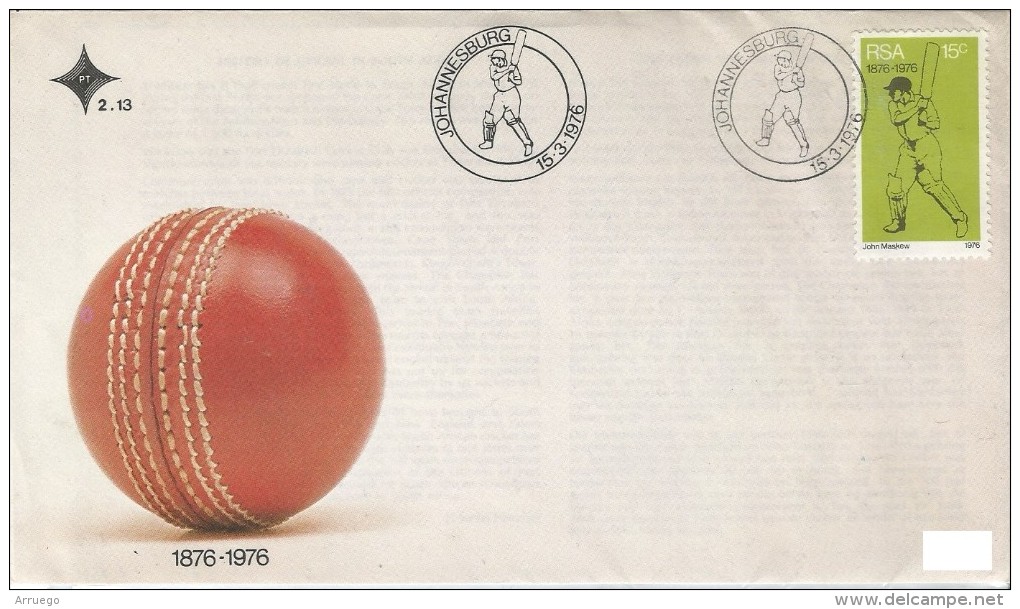 SOUTH AFRICA. POSTMARK BASEBALL. 1976 - FDC