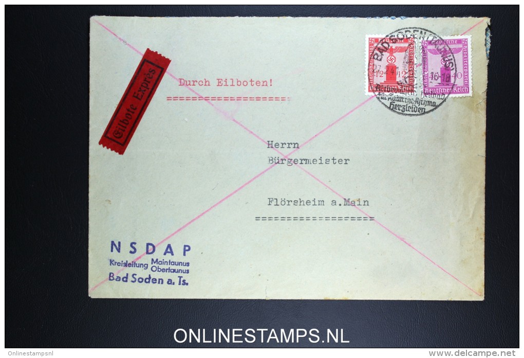 Deutschland: Eilbote Express  Dienstbrief  1941  NSDAP Bad Soden To Flörsheim A. Main - Dienstmarken