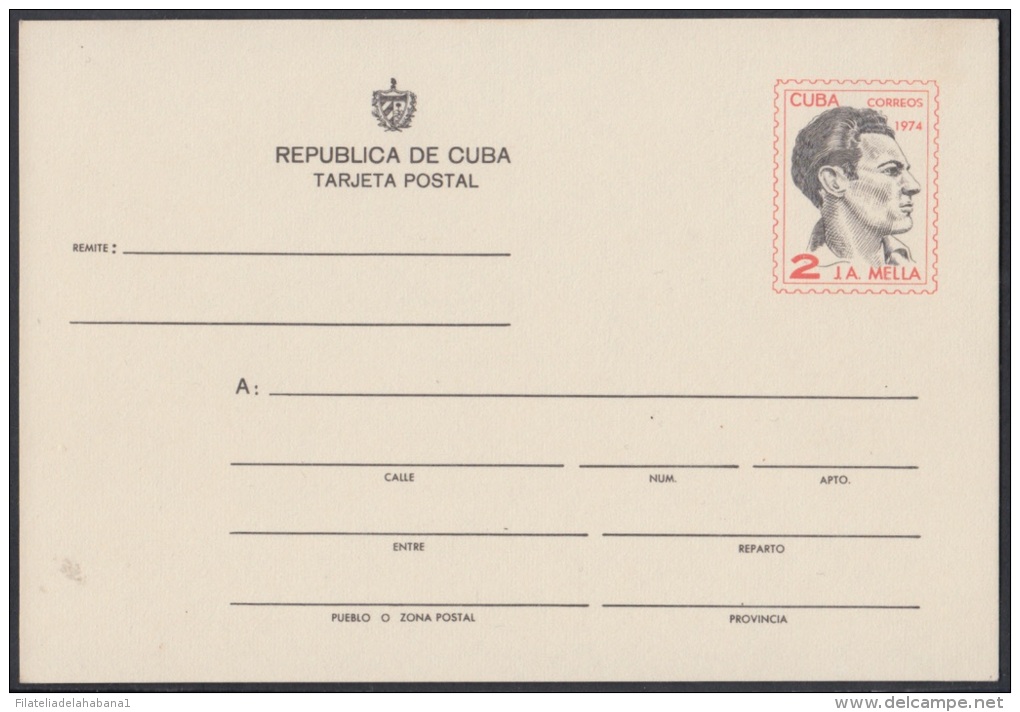 1974-EP-1 CUBA 1974. Ed.111. TARJETA ENTERO POSTAL. POSTAL STATIONERY. JULIO ANTONIO MELLA. UNUSED. - Briefe U. Dokumente