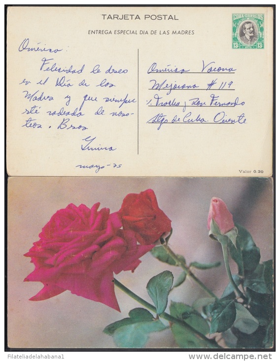 1975-EP-5 CUBA 1975. Ed.118a. ENTERO POSTAL. POSTAL STATIONERY. MOTHER DAY SPECIAL DELIVERY. ROSAS. ROSE. FLOWERS. FLORE - Covers & Documents