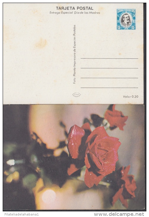 1978-EP-1 CUBA 1978. Ed.122a. POSTAL STATIONERY. MOTHER DAY SPECIAL DELIVERY. CARTULINA MATE. ROSAS. ROSE. FLOWERS. FLOR - Cartas & Documentos