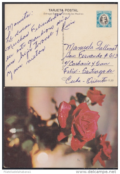 1978-EP-2 CUBA 1978. Ed.122a. POSTAL STATIONERY. MOTHER DAY SPECIAL DELIVERY. CARTULINA BRILLO. ROSAS. ROSE. FLOWERS. FL - Cartas & Documentos