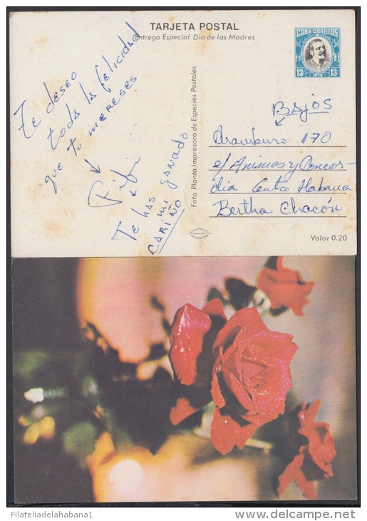 1978-EP-3 CUBA 1978. Ed.122a. POSTAL STATIONERY. MOTHER DAY SPECIAL DELIVERY. CARTULINA MATE. ROSAS. ROSE. FLOWERS. FLOR - Covers & Documents