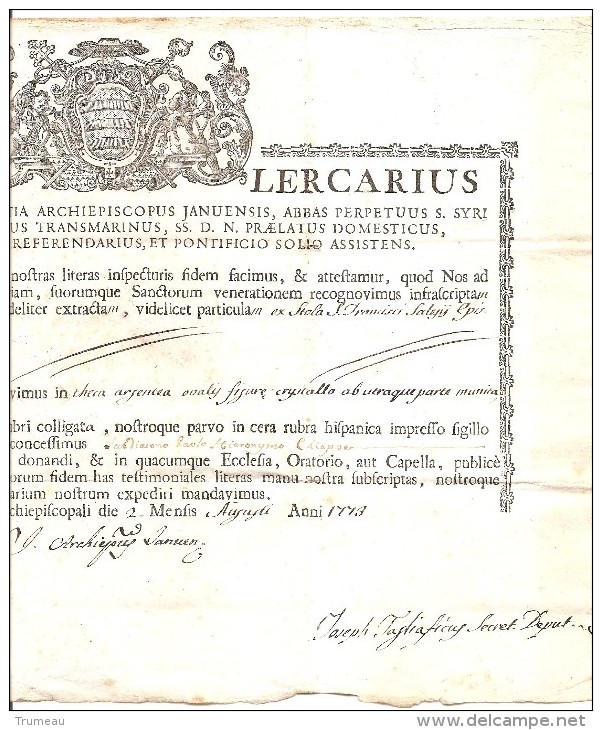 CORSE AJACCIO ACTE DE BAPTEME DE 1773  BEAU CARTOUCHE ! - Documents Historiques