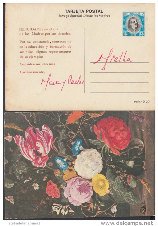 1979-EP-15 CUBA 1979. Ed.123b. MOTHER DAY SPECIAL DELIVERY. POSTAL STATIONERY. JARRA DE FLORES. FLOWERS. USED . - Covers & Documents