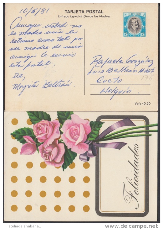 1981-EP-3 CUBA 1981. Ed.128d. MOTHER DAY SPECIAL DELIVERY. ENTERO POSTAL. POSTAL STATIONERY. ROSAS. ROSE. FLOWERS. FLORE - Ongebruikt