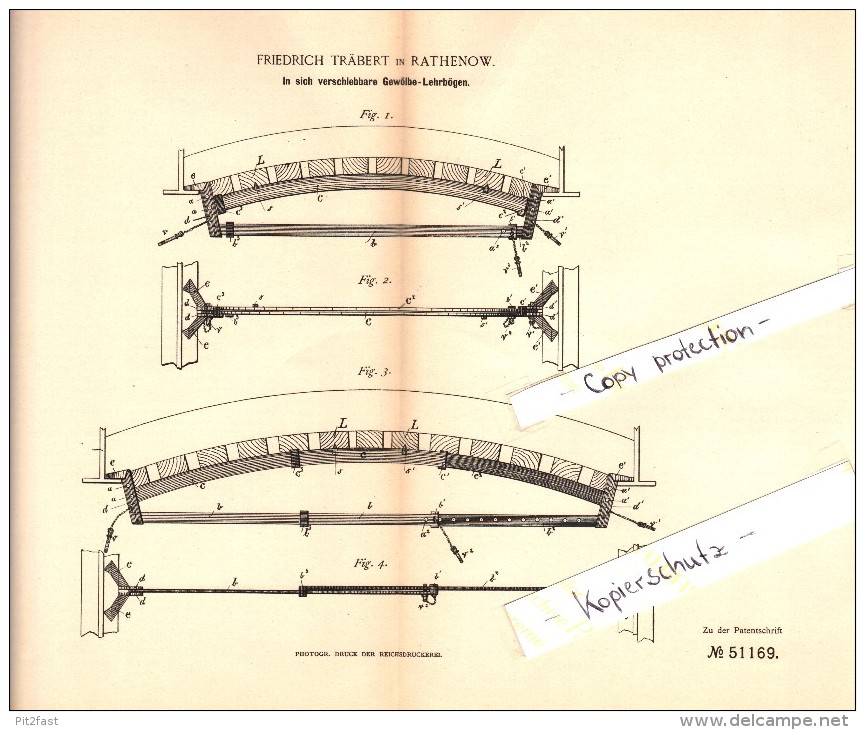 Original Patent - Friedrich Träbert In Rathenow , 1889 , Gewölbe - Lehrbogen , Architektur , Architekt !!! - Architektur