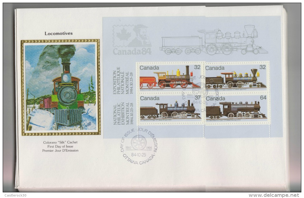 O) 1984 CANADA, LOCOMOTOVIS, STEAM TRAINS, FDC UNUSED, XF - 1981-1990