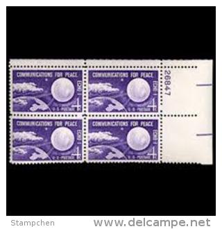 Plate Block -1960 USA ECHO 1- Communications For Peace Stamp Sc#1173 Satellite Space - Verenigde Staten