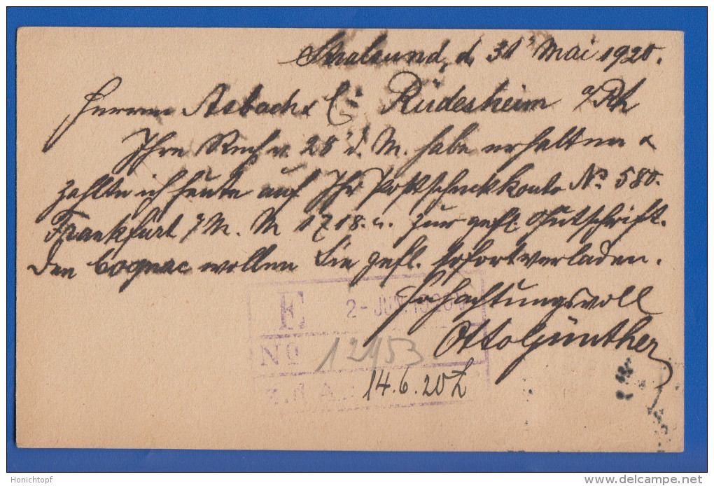 Deutschland; DR; 20+10 Pf. Nationalversammlung; 1920; Ganzsache Mit Stempel Stralsund - Sonstige & Ohne Zuordnung