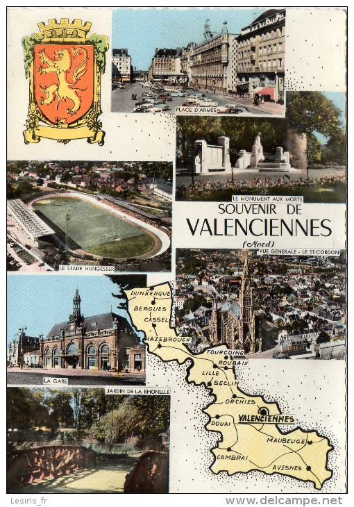 CP - PHOTO - SOUVENIR DE VALENCIENNES - MULTIVUES -PLACE D'ARME - LE MONUMENT AUX MORTS - LE STADE NUNGESSER - LA GARE - - Valenciennes