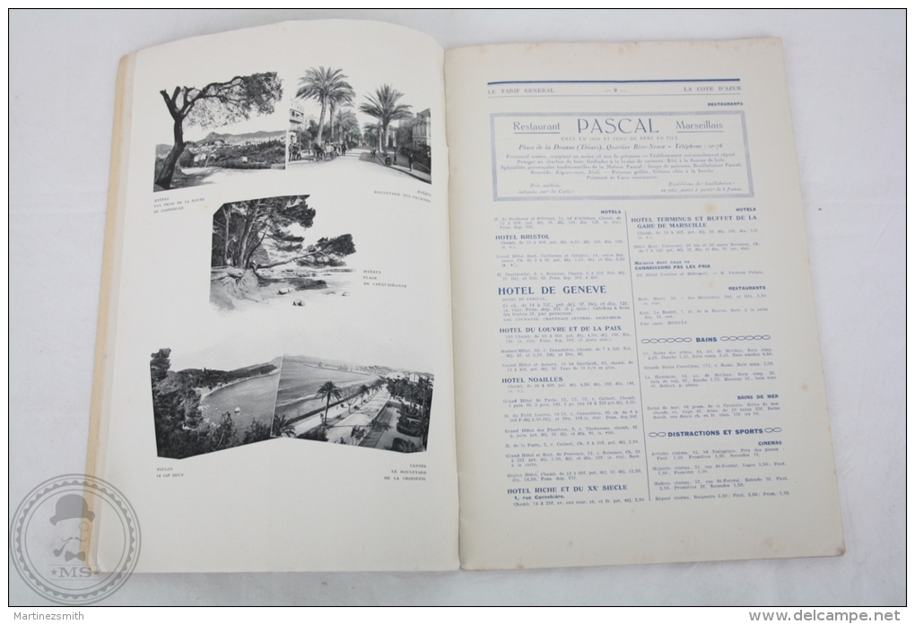 Old 1922 Tourism Brochure Of The Cote D´Azur - Extract From Tarif General - Images & 2 Pages Map - Cuadernillos Turísticos