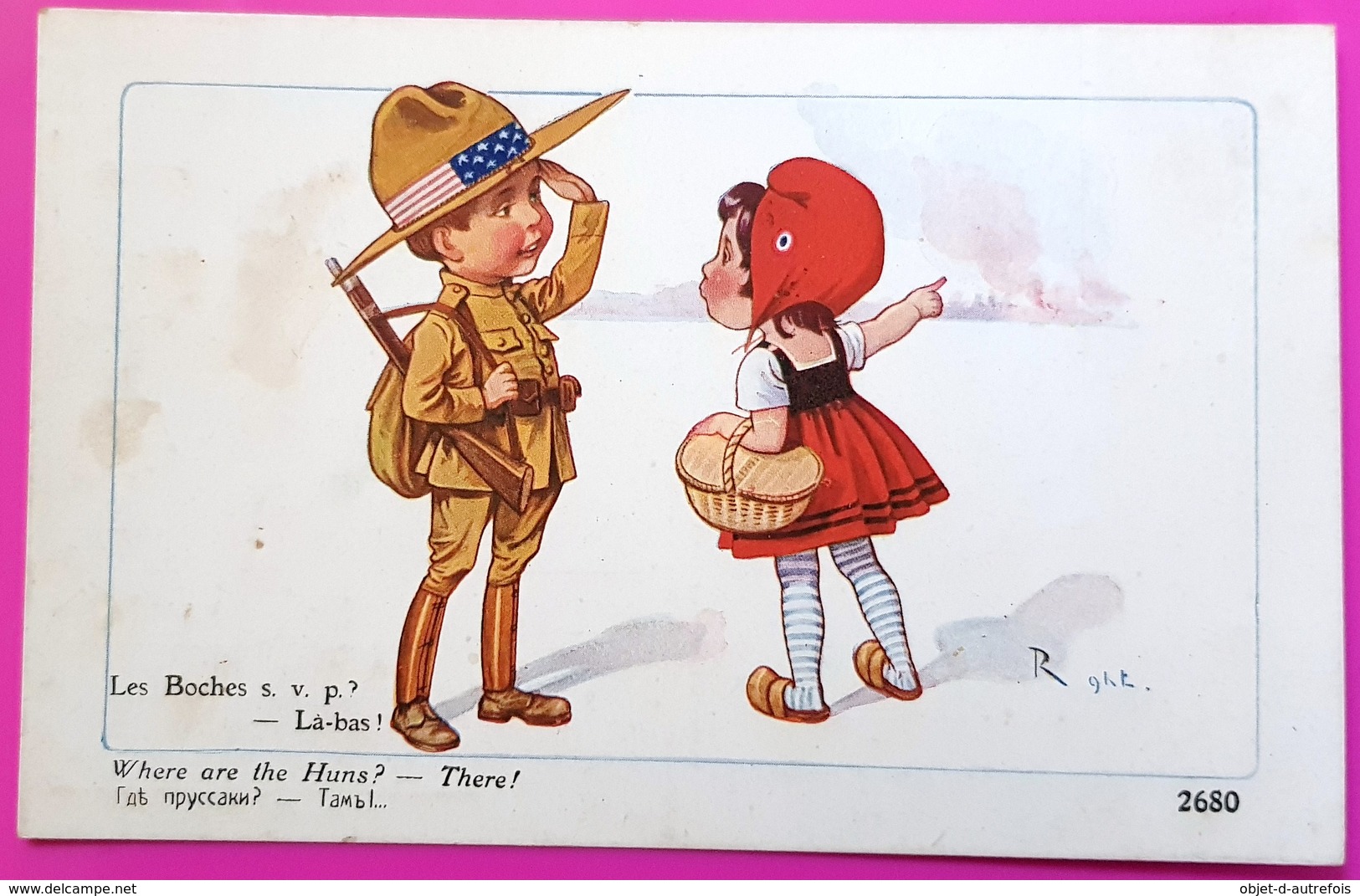 Cpa Les Boches Svp ? Illustrateur Right Garçon Soldat Américain Demande Où Sont Les Allemands à Jeune Fille Française - Right