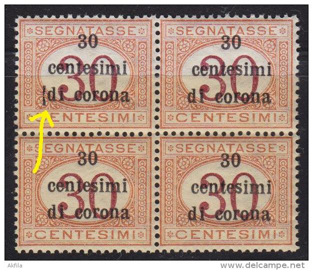 1225(4). Italy, Croatia, 1919, Occupation Of Dalmatia, Error - Line In Overprint, Block Of 4, MNH (**) - Dalmatien