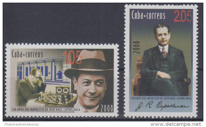 2008.11 CUBA MNH 2008. 120 ANIV DEL NATALICIO DE JOSE RAUL CAPABLANCA, AJEDREZ, SHESS. - Neufs