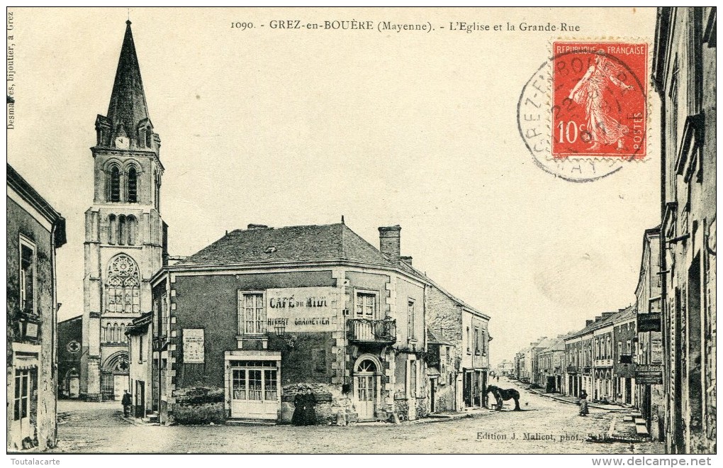 CPA 53 GREZ EN BOUERE L EGLISE ET LA GRANDE RUE 1907 - Other & Unclassified