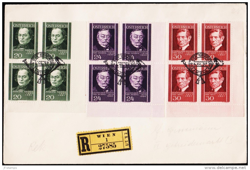 1937. 4X 20 + 4X 24 + 4X 30 Gr. TAG DER BRIEFMARKE 5.XII. 37.  (Michel: 652-654) - JF124289 - FDC