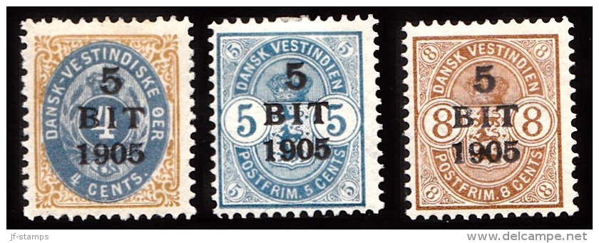 1905. Surcharge. 5 BIT Complete Set (3 V.) (Michel: 38-40) - JF103462 - Deens West-Indië