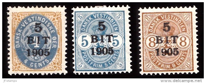 1905. Surcharge. 5 BIT Complete Set (3 V.) (Michel: 38-40) - JF103462 - Danish West Indies