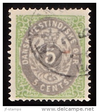 1876-1879. Bi-coloured. 5 C. Green/gray. Inverted Frame. Perf. 14x13½. (Michel: 10 II) - JF103507 - Danish West Indies