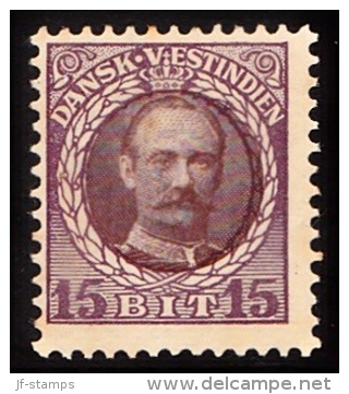 1907-1908. Frederik VIII. 15 Bit Brown/violet (Michel: 43) - JF103482 - Deens West-Indië