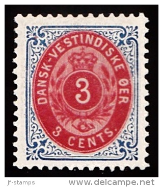 1896-1906. Bi-coloured. 3 C. Blue/red. Inverted Frame. Perf. 12 3/4. (Michel: 17 II) - JF103504 - Danish West Indies