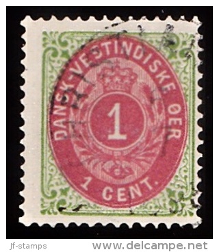 1873-1874. Bi-coloured. 1 C. Green/red. Inverted Frame. Perf. 14x13½. (Michel: 5 IIb) - JF103510 - Danish West Indies