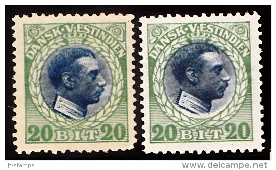 1915-1916. Chr. X. 20 Bit Blue/green In Two Different Shades. (Michel: 52) - JF103475 - Danish West Indies