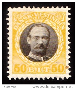 1907-1908. Frederik VIII. 50 Bit Brown/yellow. (Michel: 48) - JF103461 - Danish West Indies