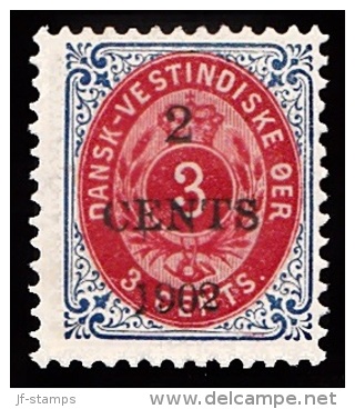 1902. Surcharge. Local, Black Surcharge. 2 CENTS 1902 On 3 C. Blue/red. Inverted Frame.... (Michel: 23 AII) - JF103503 - Dänisch-Westindien