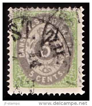 1876-1879. Bi-coloured. 5 C. Green/gray. Inverted Frame. Perf. 14x13½. (Michel: 10 II) - JF103508 - Danish West Indies