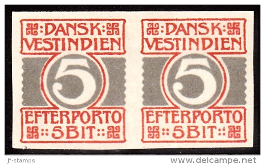 1905. Numeral Type.  5 Bit Red/grey Imperf. Pair. Proof. (Michel: P5A (U)) - JF103702 - Danish West Indies