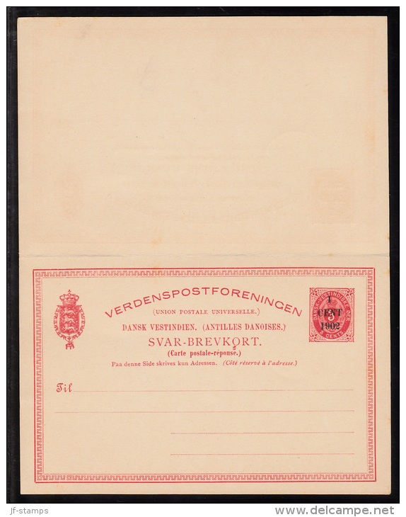 1902. Bi-coloured Type. Surcharge 1+1 Cent 1902 On 3+3 CENTS Red DOBBELT Brevkort. Only... (Michel: FACIT BKd 6) - JF103 - Danish West Indies