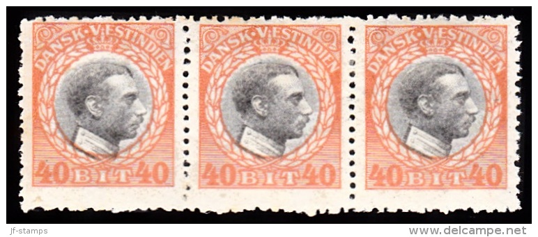 1915-1916. Chr. X. 40 Bit Grey/red In Strip Of 3. Two Stamps Never Hinged. (Michel: 55) - JF103744 - Danish West Indies