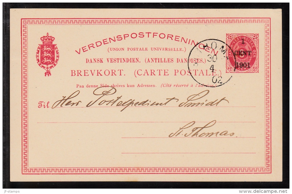 1902. Surcharge On Bi-coloured Type. 1 CENT 1901 On 3 CENTS Red BREVKORT. 5 Text Lines.... (Michel: FACIT BK 6) - JF1036 - Danish West Indies