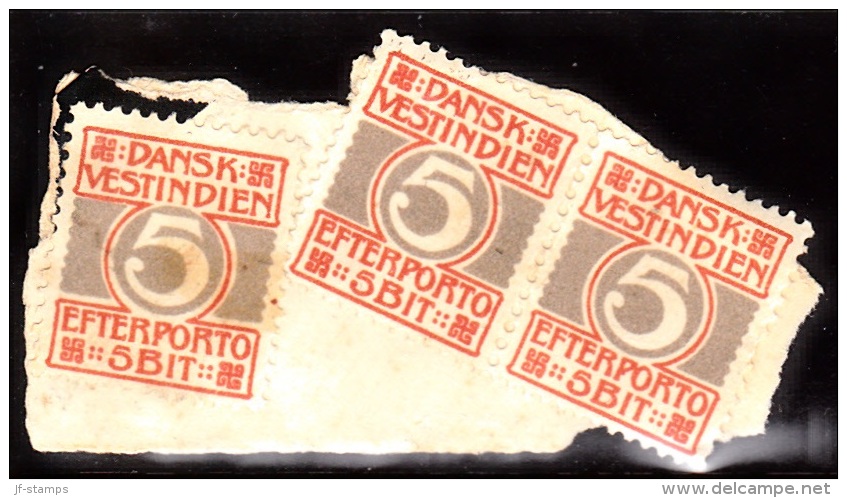 1905. Numeral Type.  5 Bit Red/grey. Small Piece With 3 Stamps. (Michel: P5A) - JF103705 - Danish West Indies