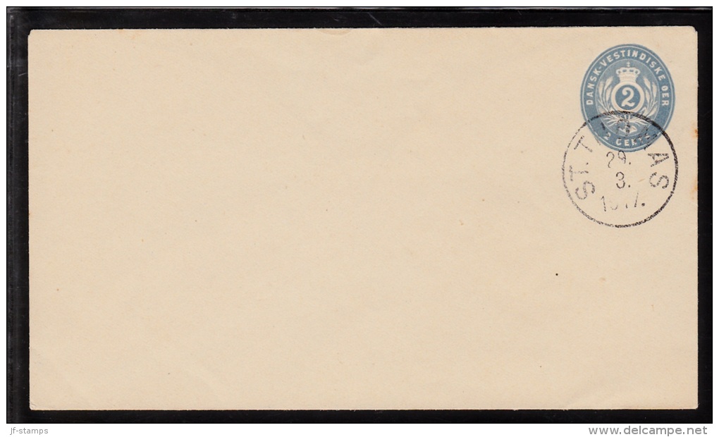 1891-1895. Stamped Envelope. 2 CENTS Blue. Only 5000 Issued. Watermark Type III. Bottom... (Michel: FACIT FK 7) - JF1036 - Danish West Indies