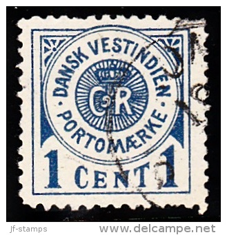 1902. Ring Type. 1 Cent Blue Variety: Top Of Left "1" Cut Off. (Michel: P1 (AFA P1x)) - JF103728 - Danish West Indies