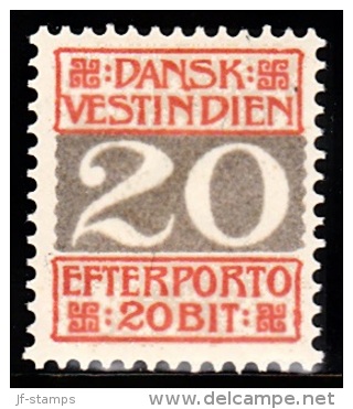 1905. Numeral Type.  20 Bit Red/grey Colour Spot Between NS I DANSK. (Michel: P6A) - JF103719 - Danish West Indies